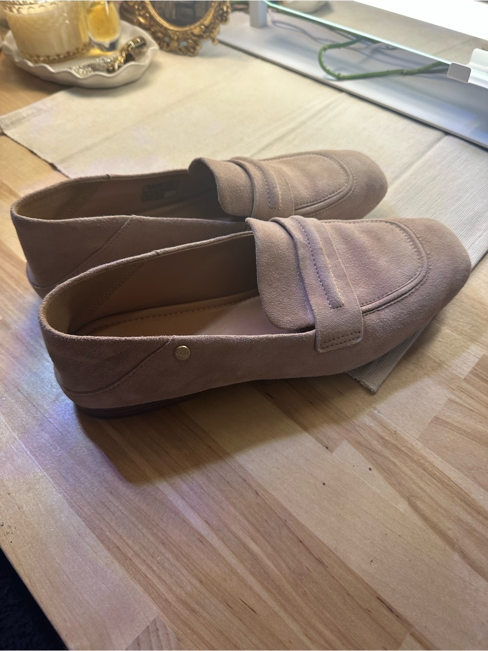 Women’s Suede Ugg Loafers in Light Taupe